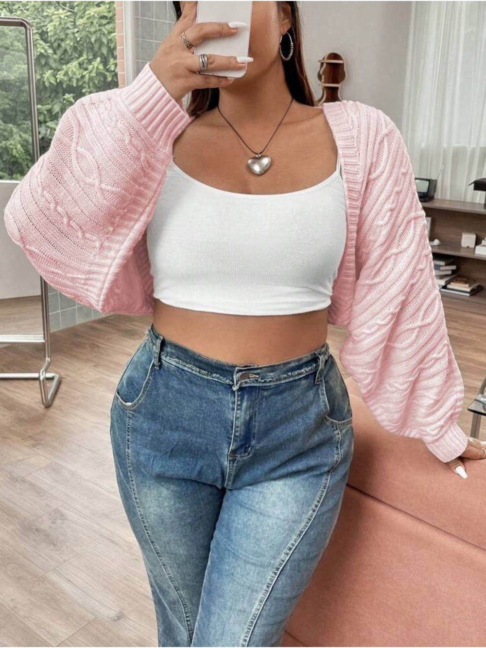 Cropped Pink Cable-Knit Cardigan - Women's Pink Top